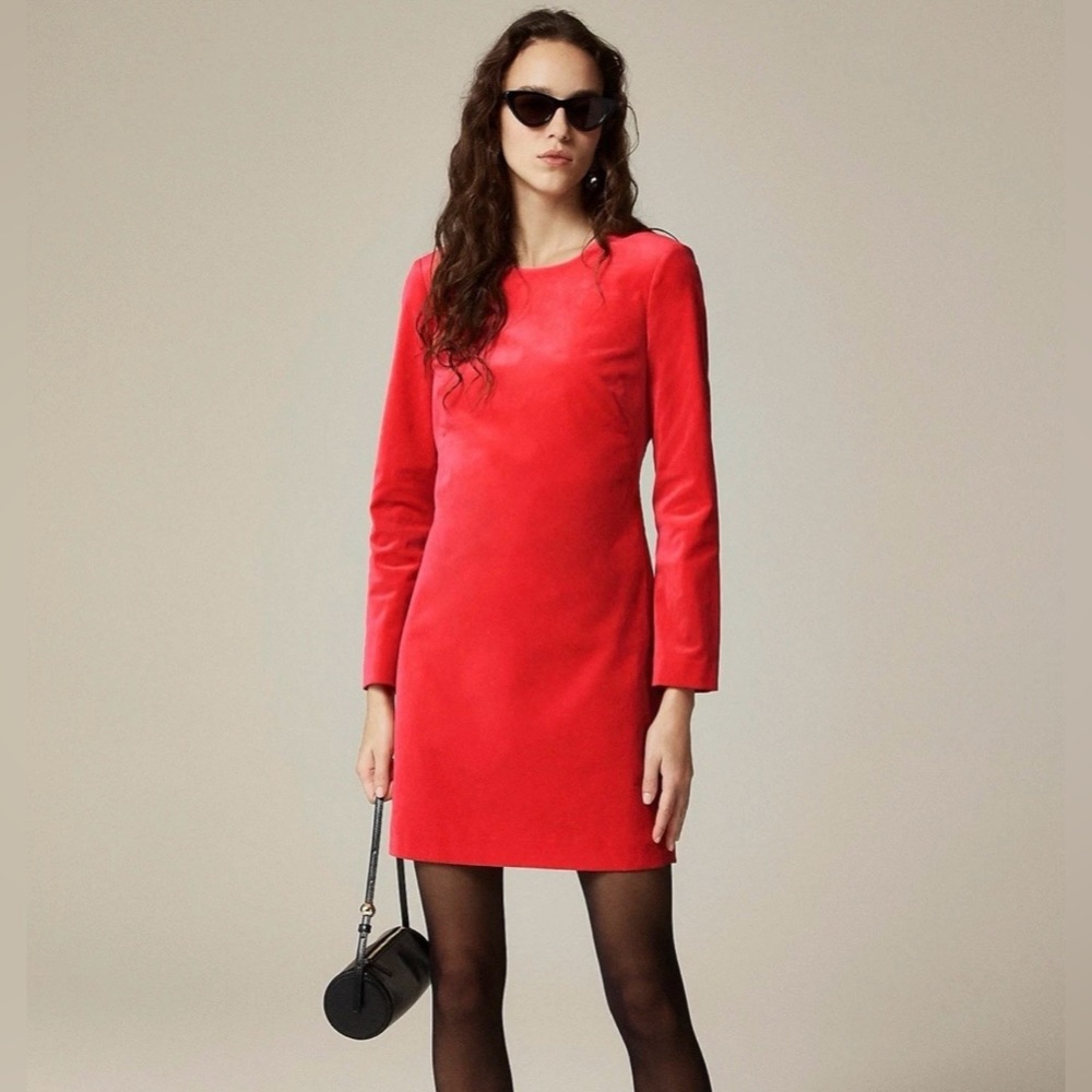 J.Crew Velvet Red long sleeve Mini shift Dress size 6
